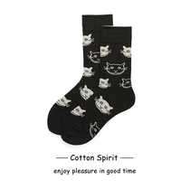 Cotton spirit black and white cute flower cat spring summer autumn and winter couples men's and women's socks fashion breathable socks