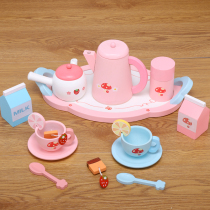 Pink simulation tea set Teapot Teacup Kitchen house gift box set Wooden boys and girls afternoon tea toys