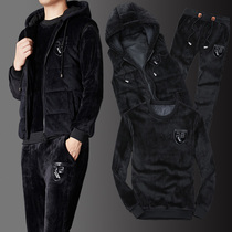 Gold velvet Machia mens three sets of cashmere winter sports suit Korean version Trend warm jacket for mens clothing