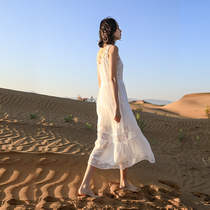Sanya Lianlian dress Bali streaming Su sleeveless seaside holiday hollowed-out lace superfairy white beach dress small
