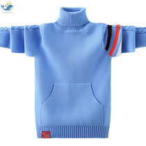 Childrens clothing boys sweater pullover plus velvet thickened autumn and winter clothing 2020 new large and small children Korean version of foreign style high collar