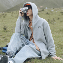 2021 New Waffle Pullover Cardigan Mens Hoodie Tide Tide Brand Loose Joker Spring Autumn Jacket