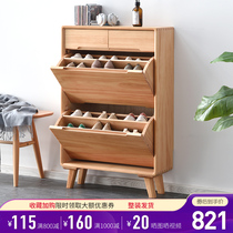 Full solid wood shoe cabinet into the door of the household dump type breathable large capacity household multi-layer storage of pure solid wood logs