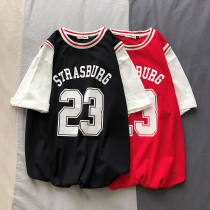 Short-sleeved female Korean version of loose student uniform bf wind fake Two T-shirt ins tide Net red coat super fire couple Summer