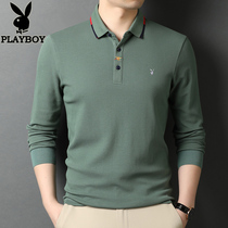 Playboy long sleeve T-shirt mens cotton shirt spring and autumn mens trend casual cotton lapel polo shirt