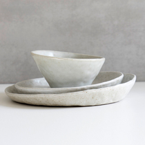 Miyake original handmade Japanese coarse pottery tableware Simple household fruit plate tableware art retro pottery tableware plate