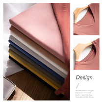 Japanese womens comfortable high stretch ribbed non-iron knit fabric vneck round neck solid color Teet shirt