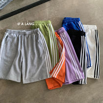 Casual Loose Stripes Shorts Male 2021 Summer Korean version Ins Chains Tide Cards Sports 50% Pants Ins Straight Drum Pants