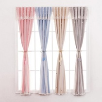 Net red velcro small curtains Self-adhesive yarn curtain free hole installation Bedroom girl shading cloth Princess wind rental room
