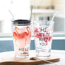 (Damaged package) 450ML Net red ins Flamingo glass Korean female student transparent juice cup