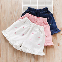 Girls denim shorts summer thin cotton little girl White outside wearing Chinese childrens pants summer clothes