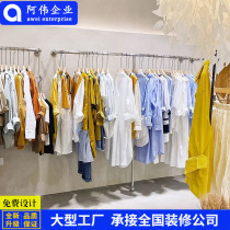 Clothing shop ins Wind stainless steel brushed silver floor standing by wall hanging clothes shelf women shop clothing rack