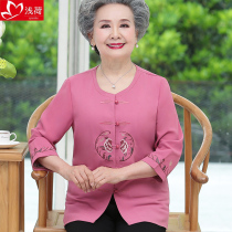 Old man clothes female grandmother summer shirt mother Summer new foreign style small shirt Tang dress embroidered womens coat