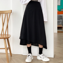 Large code black irregular half body skirt Hip Skirt children Slim Ocean high waist with long pendants pendants A word dress