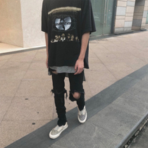 Vintage Wudang print VTG wash INS do old FOG wind short sleeve beauty hip hop retro high street T-shirt men