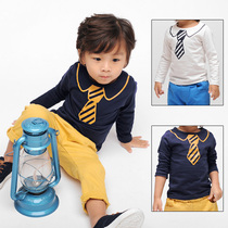 Rainbow Bus Korean Boys Baby Spring and Autumn Tie Long-sleeved T-shirt Bottoming Shirt(90-150)2 Clearance