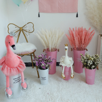 Tin flower bucket large pink reed dried flower bouquet florist clothing store decoration decoration storage home furnishings