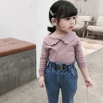 2022 Spring new girls pure color undershirt girl foreign gas doll collar blouses Baby Han version turns to the bottom