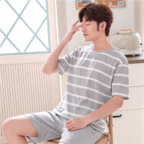 Pajamas men Cotton short sleeve summer thin young middle-aged men half sleeve loose casual cotton home suit