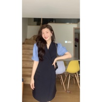 Big head black small shop with Korean temperament casual shirt dress slim temperament design sense v collar skirt