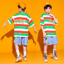 Childrens hip hop suit boy hip hop hiphop performance loose T-shirt Tide brand six one performance girl tide suit