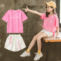 Girls Summer Suit 2022 New Korean Edition 12 Year Old Girl Summer Red Foreign Short Sleeve T-Shirt 13 Children