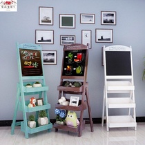Minimalist floor stand small blackboard shelves Vegetable Flowers Basin Rack White Assembled Flower Shop Wood Shelf Bookcase
