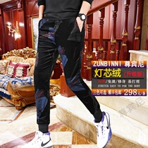 (Zun Binnie mens pants) autumn and winter new corduroy high-elastic printing fashion high-end mens casual sports pants