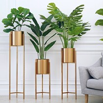 Nordic copper golden light luxury flower stand living room TV cabinet balcony green plant flower pot floor rack decoration