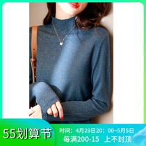 Sweater woman 2022 new spring and autumn bursting with lazy wind inside lap half high collar bright silk knit undershirt female blouse
