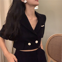 From a 100% Australian Mao rebellious Hepburn style early autumn double-sided jacket womens short sleeve set skirt two-piece