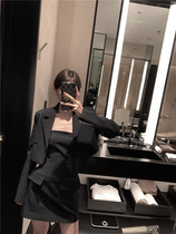 Black strapless suit two-piece 2021 spring new short high waist slim temperament fashion suit women