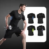 Tight-fitting mens fitness clothing sports running suit short sleeve breathable quick-drying basketball training short sleeve T-shirt vest