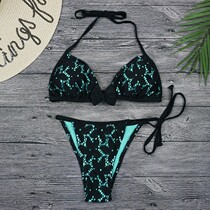 Lace light luxury style French three-point thong split triangle sexy bikini show body bikini swimsuit