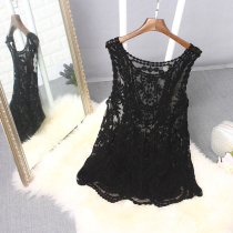 2020 Summer new sweater knitted base shirt wear loose blouse female Korean hollow lace vest