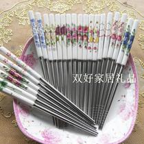 Tableware bone china stainless steel chopsticks ceramic chopsticks 19cm healthy chopsticks portable chopsticks set creative Korean household chopsticks