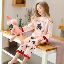 Childrens pajamas spring and autumn cotton girls long sleeve home clothing set big children thin little girl parent-child mother and daughter