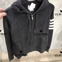 Thom Browne cardigan 19 autumn winter wool sweater knitted casual sportswear men and women hooded jacket