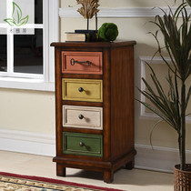 American country living room solid wood small cabinet bedroom old storage cabinet European hand-painted storage drawer cabinet narrow side cabinet