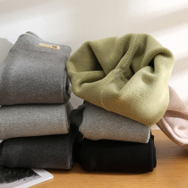 Girl Beats Bottom Pants Plus Suede Outside Wearing Children Spring Autumn Thickened Grey High Waist Integrated Suede Pure Cotton Big Boy Baby Cotton Pants