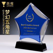 Crystal trophy custom creative fantasy five-pointed star authorization card Medal custom veterans memorial veterans party gifts