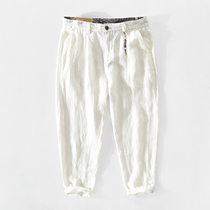 Japanese linen pants men thin 2021 summer light white loose small feet casual pants cotton linen long pants tide