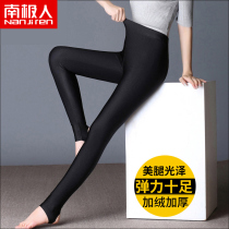 Antarctic autumn and winter wool high waist plus velvet padded glossy pants large size small feet stepping womens pants outside leggings