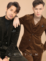 TCULLTUM business casual bar suede suit suit mens retro Inn Wind trend to suit three sets in suit