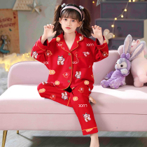 Child Sleepwear New Pure Cotton Long Sleeve Thin girl red Ben Year Big Boy Girl Girl Ocean Gas Home Suit Suit