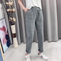 High-waisted plaid pants womens loose Harlan pants Korean spring and summer curls retro British style thin casual long pants