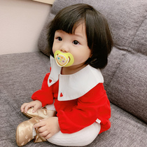 Spring and Autumn Girl Baby Full Moon 1 hundred days 3 years old red long sleeve fart clothes baby cotton love Princess dress