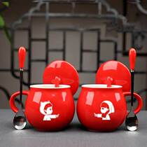 ins wind cup girl heart water cup mug with lid spoon ceramic cup household cup female surname cup milk cup