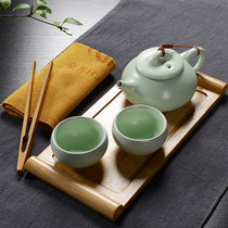 Haoxiang Ru kiln fast guest Cup one pot two two cups creative portable travel ceramic tea set kung fu teapot tea maker