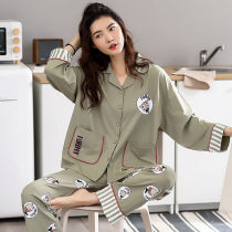 Pure cotton pajamas womens spring and autumn long-sleeved thin Korean version of the student plus size loose summer homewear two-piece suit